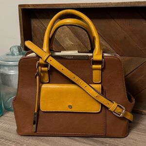 Dunne London Adjustable Crossbody and Handbag Brown Yellow Cream